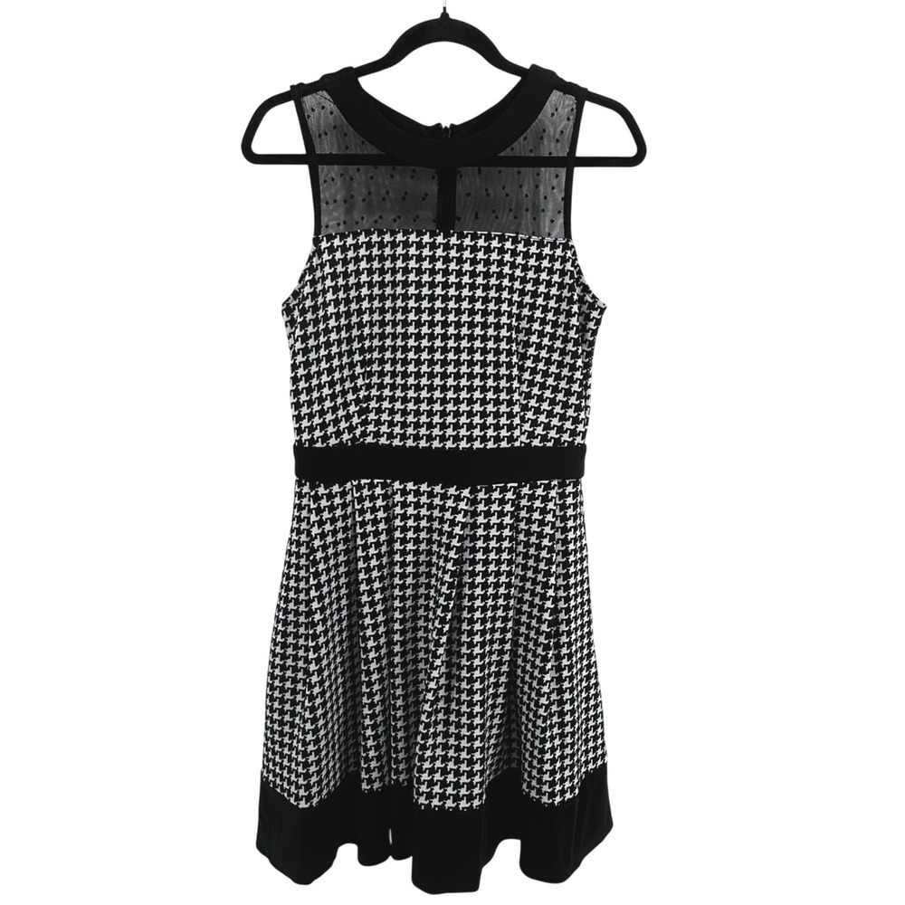 Smak Parlour Womens Dress Mesh Upper Black White Houndstooth Fit Flare Retro M